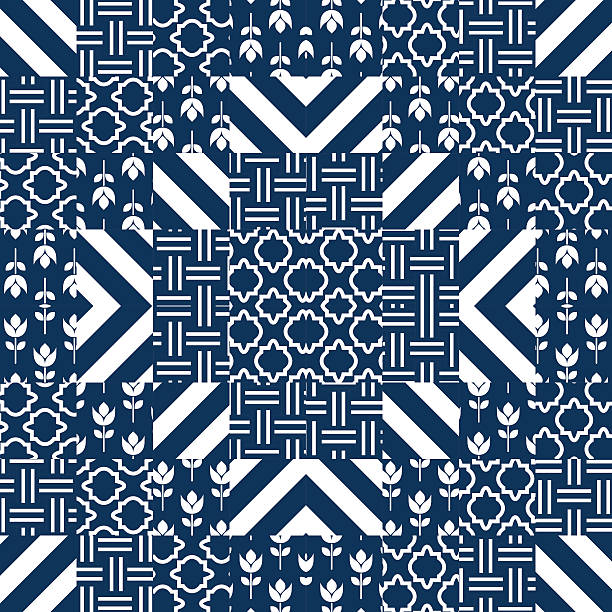 ilustraciones, imágenes clip art, dibujos animados e iconos de stock de colcha de retales vector patrón azulejos - quilt patchwork pattern indian culture