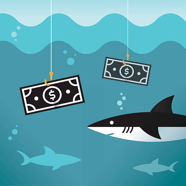 istock Business sharks. Dollar bill hooked on fishing hook. Profit concept 501567304