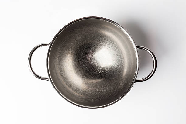 istock Stainless steel bowl directly from above on white 501567608