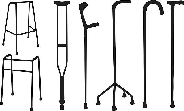 crutches set of different crutches and canes crutch stock illustrations