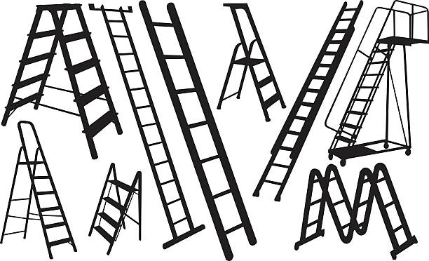 ilustrações, clipart, desenhos animados e ícones de escadas - black ladder white staircase