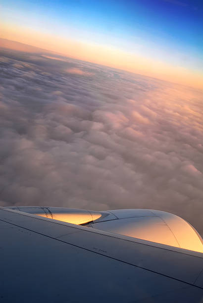 View through airplane window stock photo