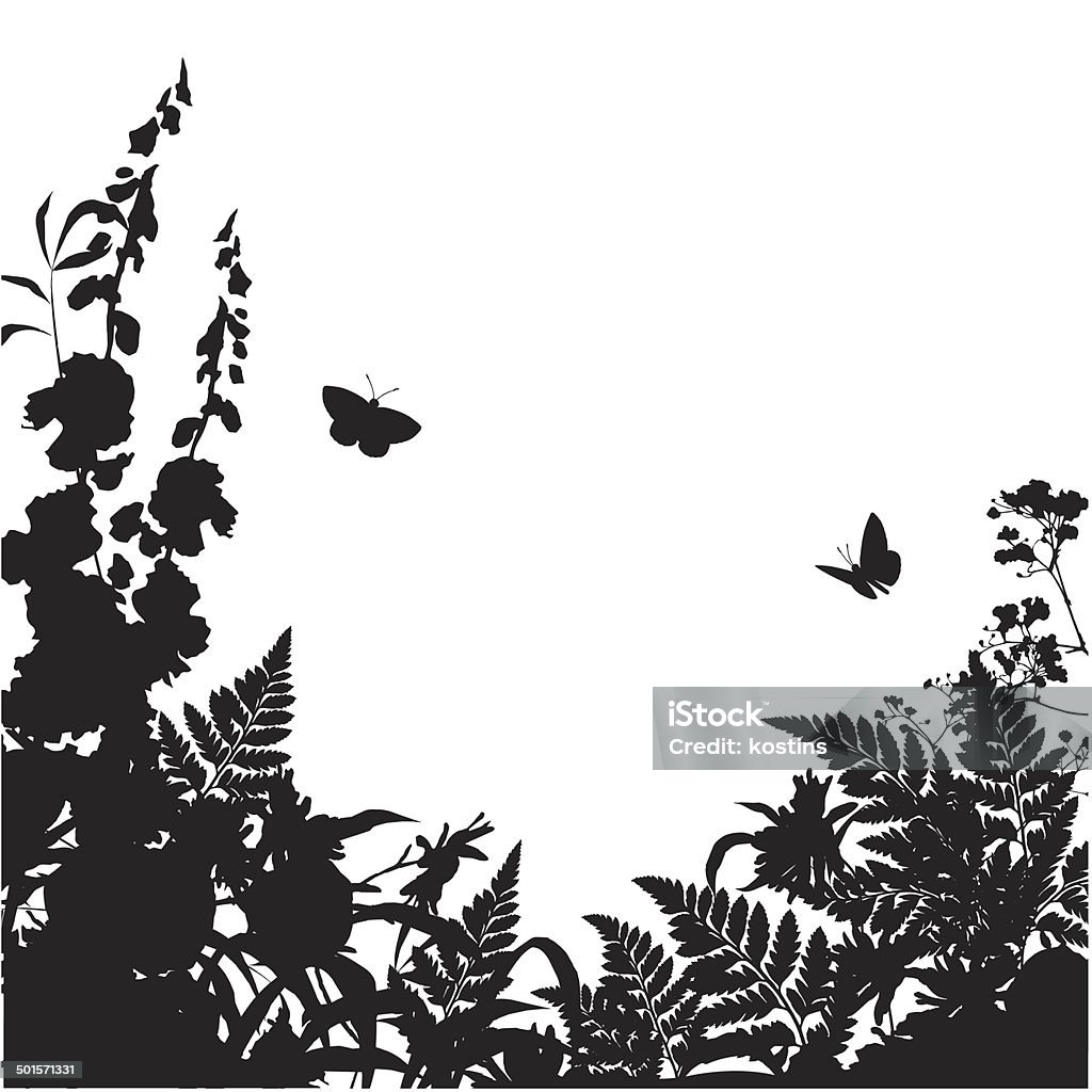 Herbs Flowers Silhouette Background Vector wild grass, herbs and flowers silhouette background In Silhouette stock vector