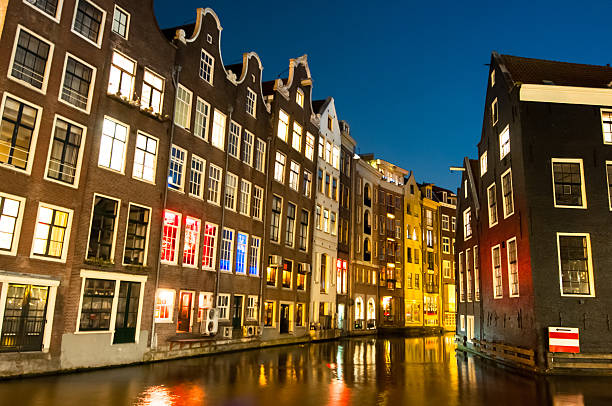 Red light district at night.  Amsterdam, the Netherlands. stock photo