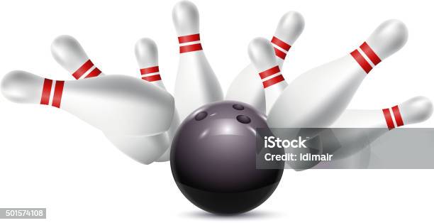 Scattered Skittle And Bowling Ball Vector Stock Illustration - Download Image Now - Bowling Pin, Ten Pin Bowling, Vector