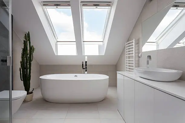 Photo of Freestanding bath in white bathroom