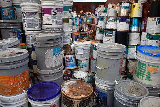 Paint bucket recycling stock photo