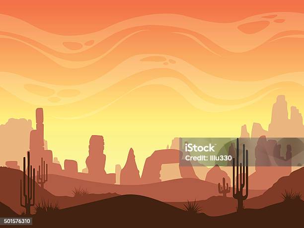 Seamless Cartoon Desert Landscape Stock Illustration - Download Image Now - Arizona, Backgrounds, Wild West