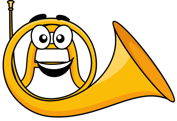 ilustrações, clipart, desenhos animados e ícones de ilustração dos desenhos animados de trompa - brass band french horn brass instrument music