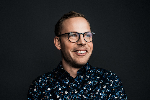 Happy man in glasses