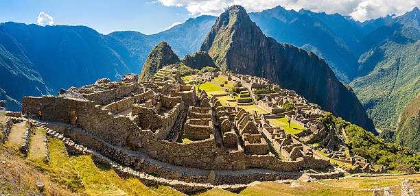 Panorama of Mysterious city - Machu Picchu, Peru,South America Panorama of Mysterious city - Machu Picchu, Peru,South America. The Incan ruins. Example of polygonal masonry and skill inca photos stock pictures, royalty-free photos & images