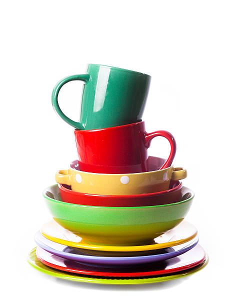 la composition de multicolores des ustensiles de cuisine - tea cup cup shape red photos et images de collection