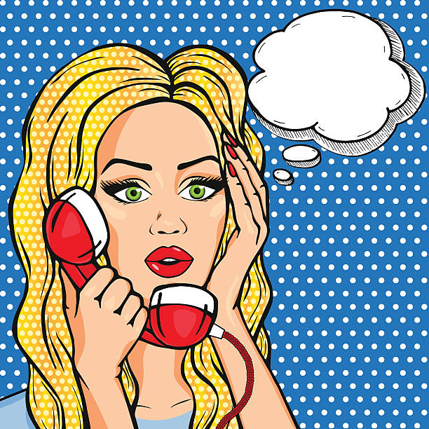 schockierte frau mit gedanken-blase auf telefon, pop-art-comic-stil - private secretary stock-grafiken, -clipart, -cartoons und -symbole