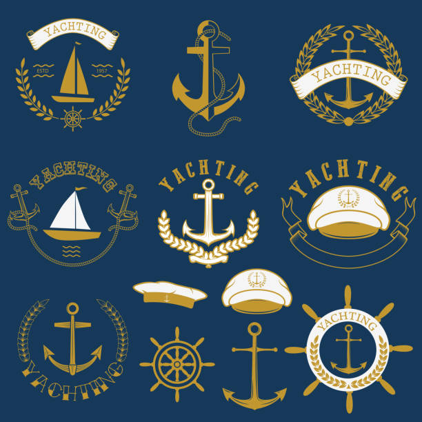 ヨットラベルと badges.jpg - sailboat silhouette captain recreational boat点のイラスト素材／クリップアート素材／マンガ素材／アイコン素材