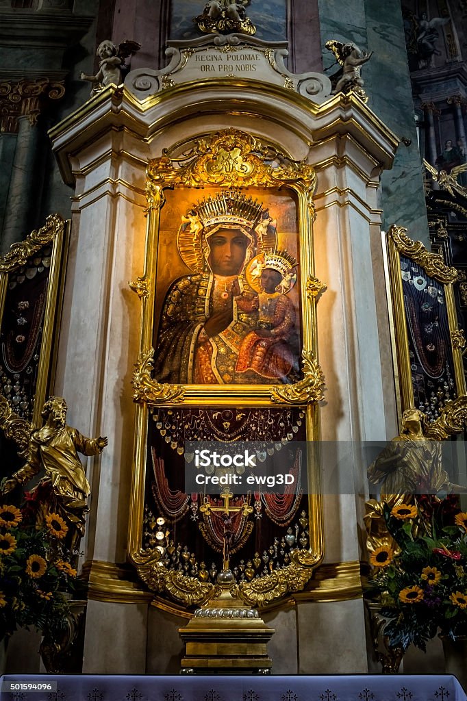 Madonna and Child Baroque altar with the image of Our Lady of Tears, theCathedral Church. St. John the Baptist and St. John the Evangelist, Lublin, Poland 2015 Stock Photo