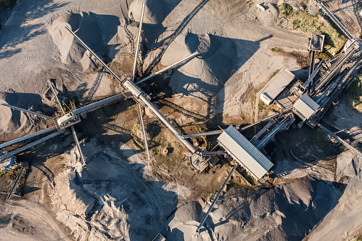 aerial view of quarry stone processing plant  in Poland