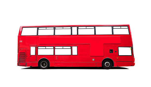 rosso di londra su autobus a due piani panoramici su bianco - transportation bus mode of transport public transportation foto e immagini stock