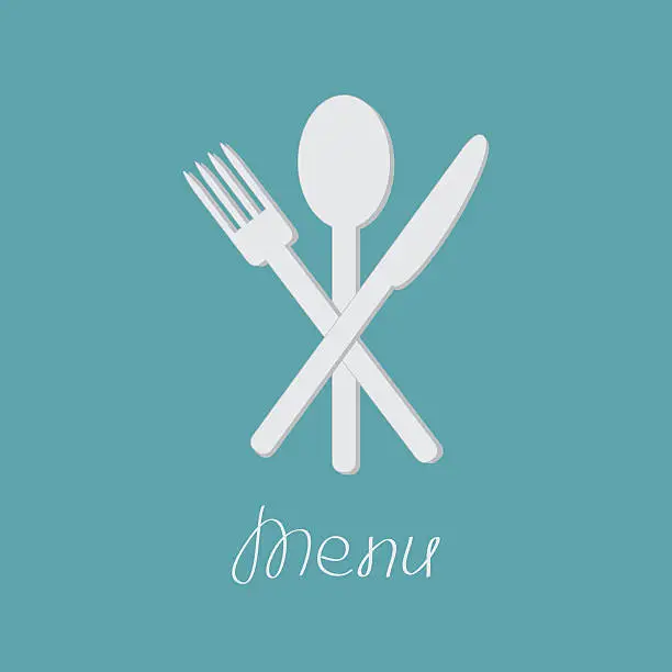 Vector illustration of Fork, spoon and knife. Menu card. Flat design style.