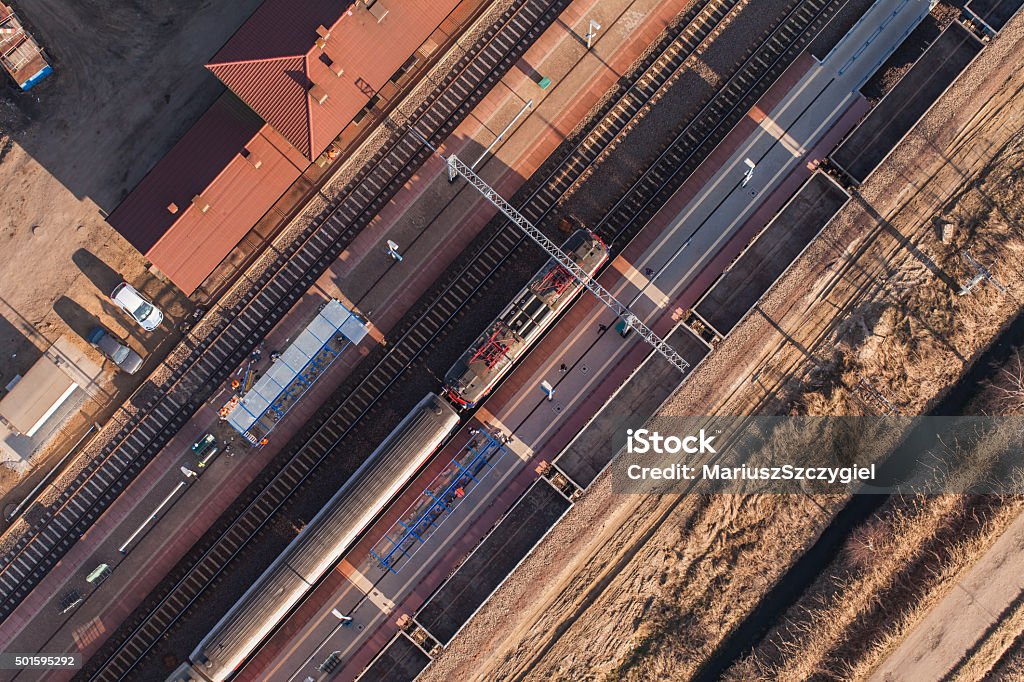 aerial view of railway station aerial view of railway station in Poland 2015 Stock Photo