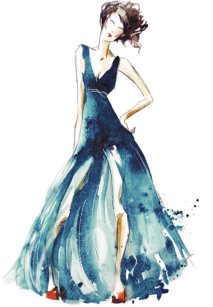 Blue dress fashion illustration, vector EPS 10 Blue dress fashion illustration, vector EPS 10 fashion design sketches stock illustrations