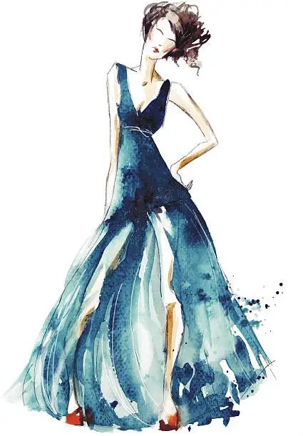 Vector illustration of Blue dress fashion illustration, vector EPS 10