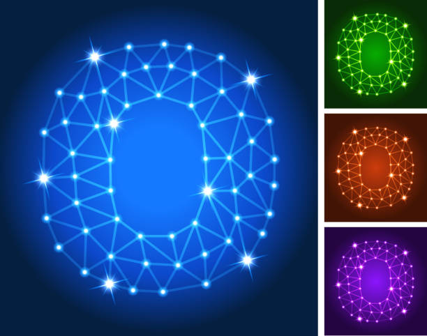 O on triangular nodes connection structure vector art O on triangular nodes connection structure. The line art indicates internet connection, molecular structure, node connection and flowing energy. This modern technology is ideal for information architecture and connectivity drawings. Glowing circles in blue, red, purple and green are included in icon download of vector art and jpg file. circuit-board-seamless-pattern-black-and-white stock illustrations
