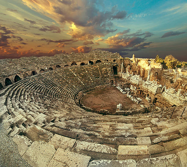 istock Side antique amphitheatre fish eye top view 501596204