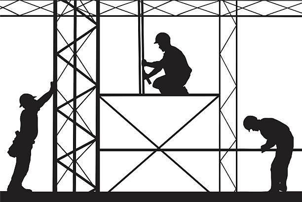 workers illustration of workers on scaffold scaffolding stock illustrations