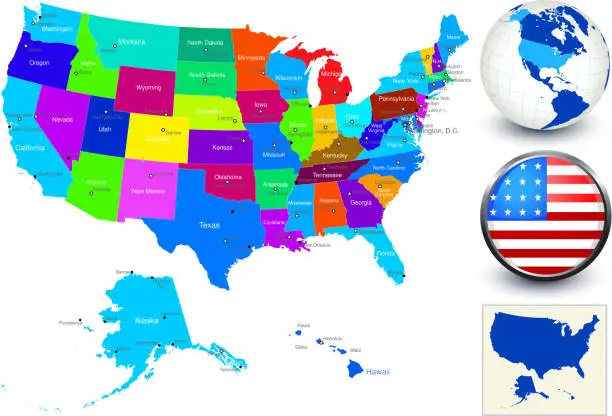 Vector illustration of Vector World Map Geography of United States