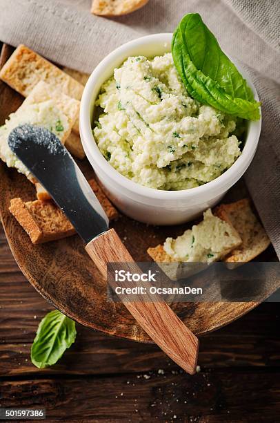 Cheese Cream With Parmesan And Basil Stock Photo - Download Image Now - 2015, Backgrounds, Bagel