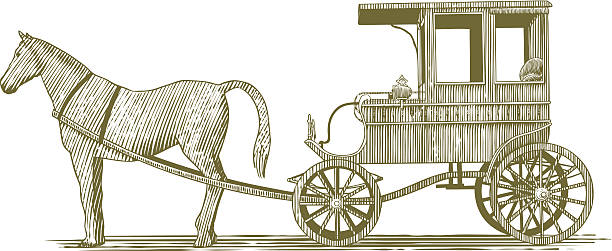 Woodcut Horse and Buggy_original vector art illustration