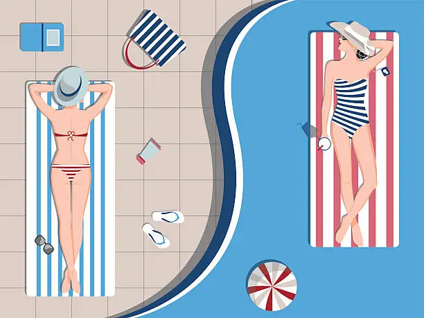 Vector illustration of relaxing at the swimming pool