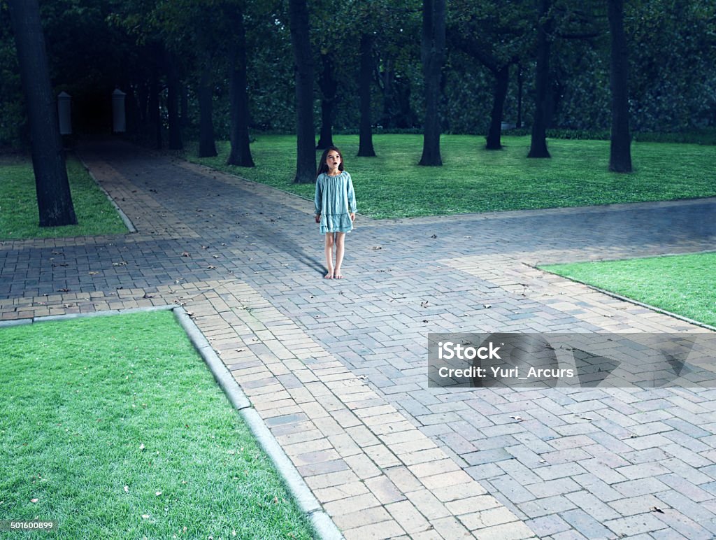 Make wise choices Shot of a child standing in the centre of a four way intersection in the park - ALL design on this image is created from scratch by Yuri Arcurs&#039;  team of professionals for this particular photo shoothttp://195.154.178.81/DATA/i_collage/pi/shoots/783652.jpg Standing Stock Photo