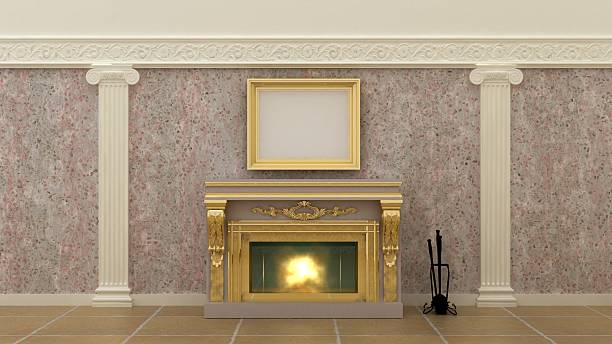 istock Empty picture above fireplace in classic luxury interior background 501602496