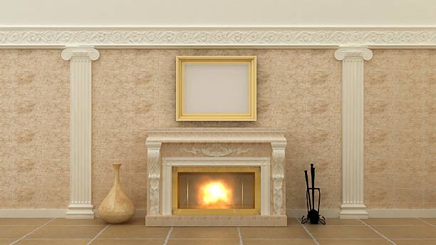 istock Empty picture above fireplace in classic luxury interior background 501602518