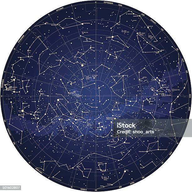Detailed Sky Map Southern Hemisphere With Names Of Stars Stock Illustration - Download Image Now
