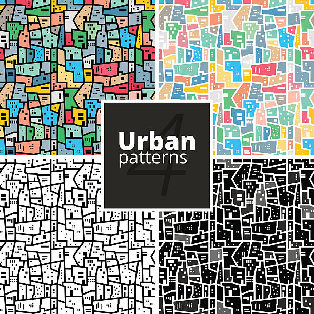 ilustrações, clipart, desenhos animados e ícones de conjunto de padrões de urbano. vetor texturas. - favela