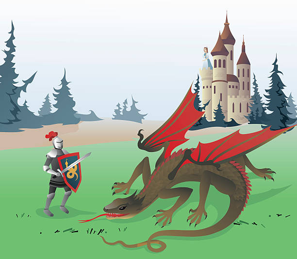 Knight fighting Dragon vector art illustration