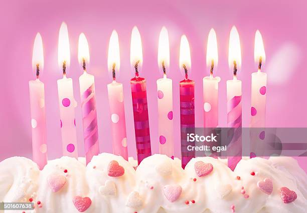 Pink Birthday Candles Stock Photo - Download Image Now - Birthday, Pink Color, Balloon