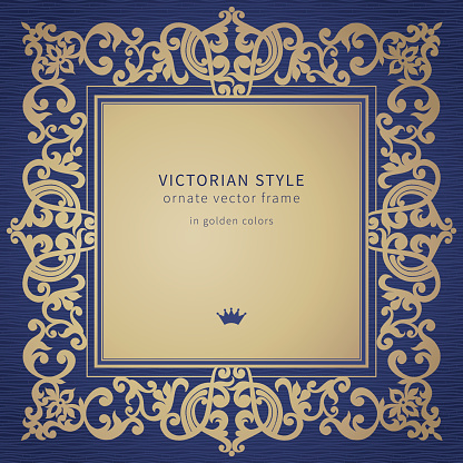 Vector baroque frame in Victorian style on moroccan background. Ornate element and place for text. Golden ornamental pattern for wedding invitations, greeting cards. Traditional decor.