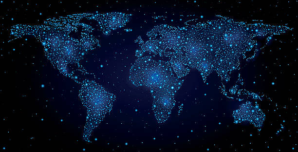 Mapa świata w nocy niebo – artystyczna grafika wektorowa