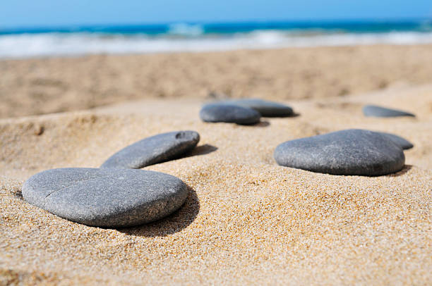 istock gray flat stones on the sand of a beach 501614209