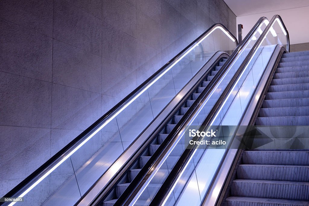 Two escalators Two escalators in an empty subway station.  Architectural Feature Stock Photo