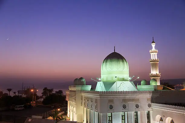 Sharif Hussein Bin Ali mosque in Aqaba, Jordan by dusk time