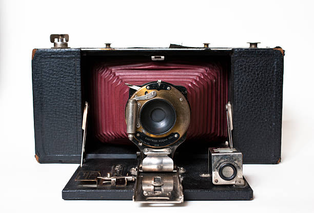 Vintage Kodak No. 3A Folding Brownie Camera Portland, Maine, USA - November 15, 2015: Vintage Kodak No. 3A Folding Brownie Camera with red bellows on white background. Produced 1909-1915 bellows stock pictures, royalty-free photos & images