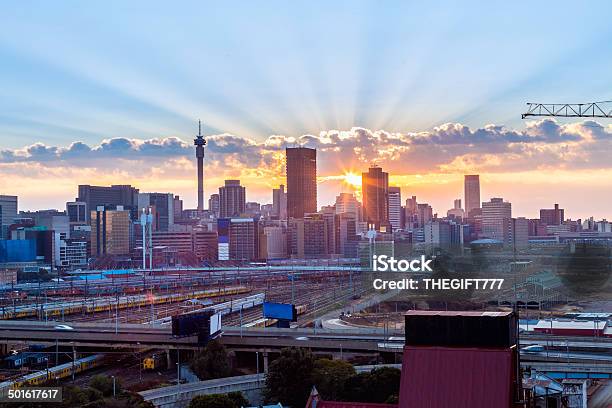 Johannesburg Sunrise Sunburst Stock Photo - Download Image Now - Johannesburg, Africa, Urban Skyline