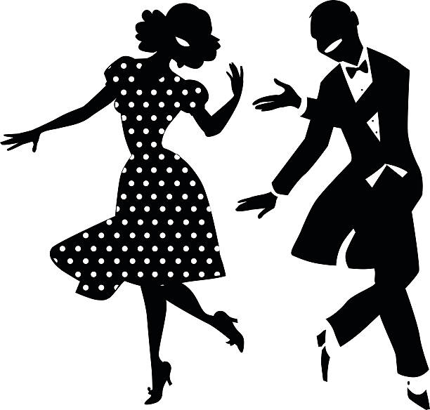 танцы пара силуэт - 1950s style couple old fashioned heterosexual couple stock illustrations