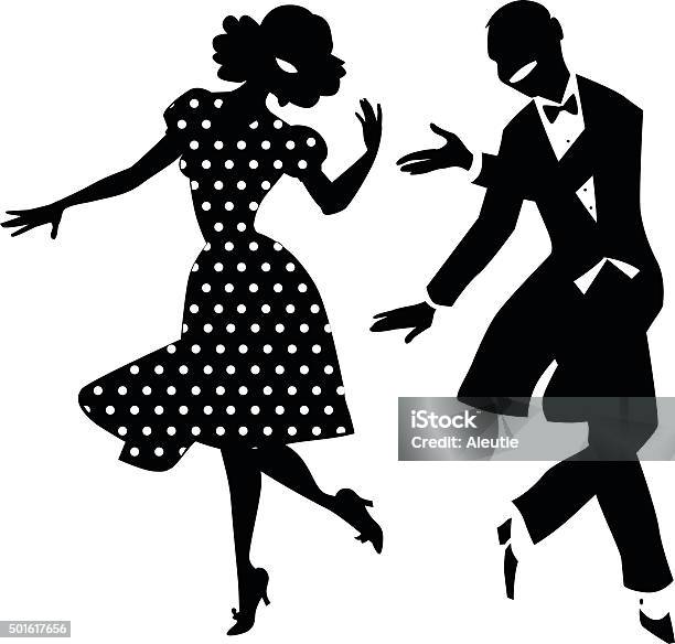 Dancing Couple Silhouette Stock Illustration - Download Image Now - Dancing, In Silhouette, Retro Style