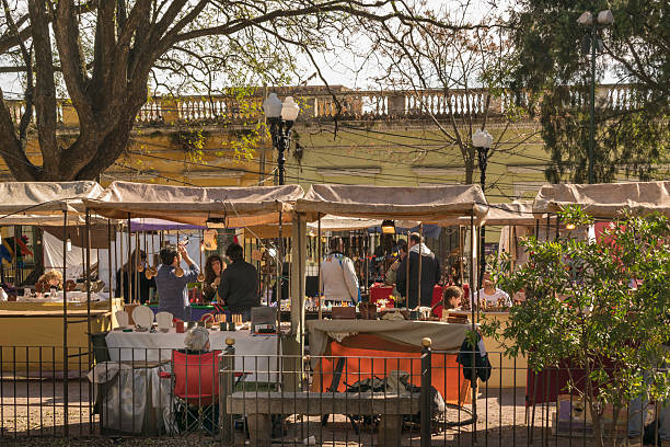 Buenos Aires, Argentina - August 23, 2015: Sunny day with lot of people at Bartolome Mitre square in which is located a famous fair every sunday in San Isidro, Buenos Aires.