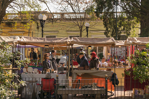 Buenos Aires, Argentina - August 23, 2015: Sunny day with lot of people at Bartolome Mitre square in which is located a famous fair every sunday in San Isidro, Buenos Aires.